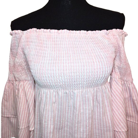 WOMEN'S PAPER HEART COLLECTIONS PINK & WHITE STRIPED SHIRT DRESS - SIZE M - Picture 3 of 4